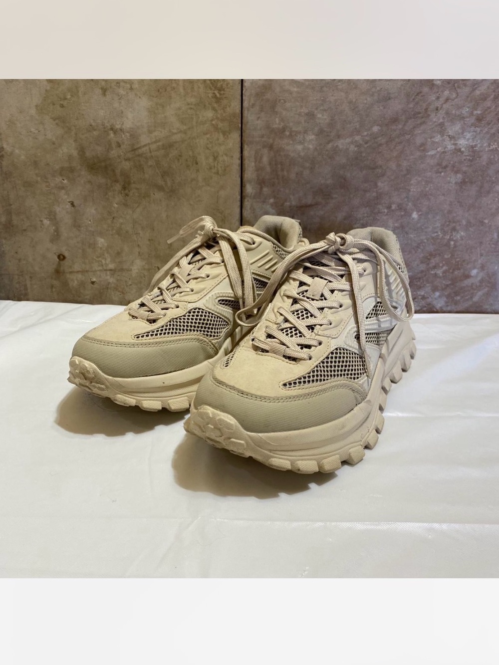 Zara Neutral Beige Chunky Lace-Up Sneakers